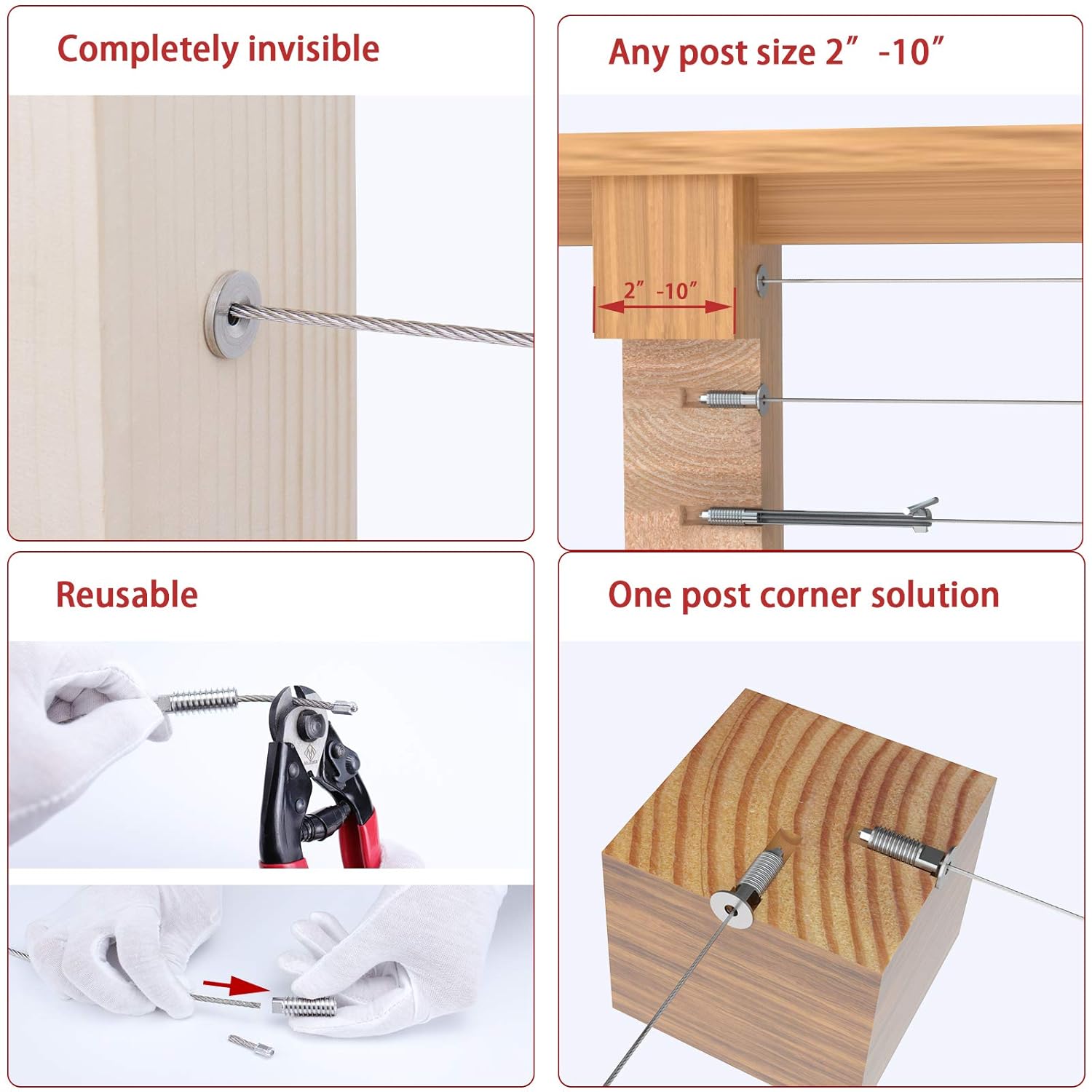 Muzata 40Pack 3/16" Invisible Cable Railing Kit Swage Lag Screw Tensioner CableGenie System Completely Hidden for Wire Rope Wood Posts T316 Stainless Steel 20 Cable Line CR99, CV1 CG1