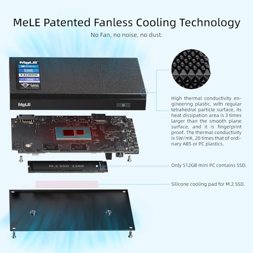 MeLE Fanless N100 Mini PC Windows 11 Pro 16GB Ram 512GB ROM Micro PC Quieter4C 2X HDMI 4K USB-C Triple Display 2.4G/5G WiFi BT5.1 GbE Small Desktop Computer on Business Home IoT NAS Astrophotography