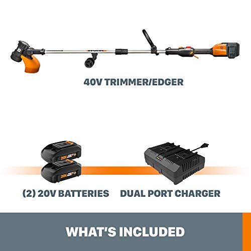 Worx String Trimmer Cordless, Edger 40V Power Share Weed Trimmer 13" (2 Batteries & Charger Included) WG184
