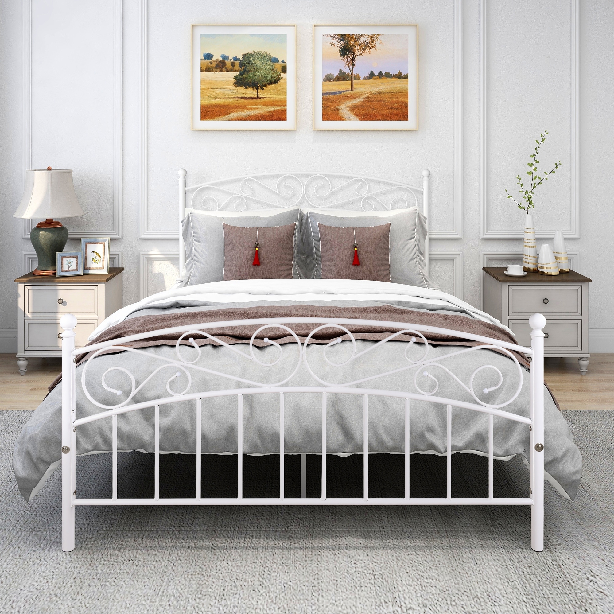 No Brand Antique Graceful Dark Bronze Victorian Iron Bed White