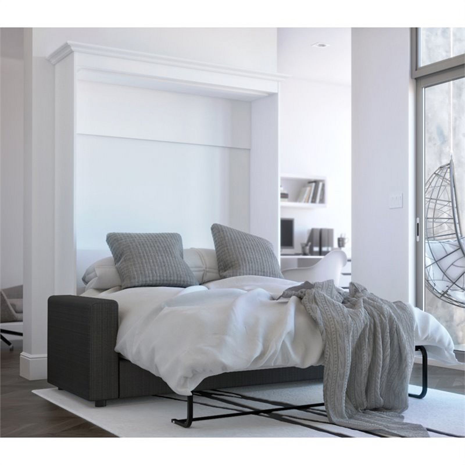 Atlin Designs 73"W Contemporary Wood Full Murphy Bed with Sofa in White/Gray