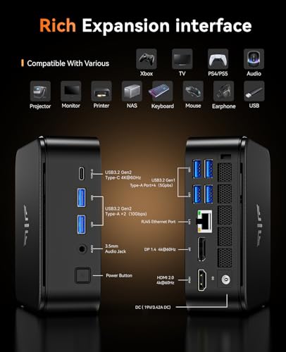 KAMRUI Mini PC with AMD Ryzen 7 5825U, 16GB DDR4 512GB M.2 SSD Mini Computer, Mini Gaming PC with USB Type-C, Desktop Computer Supports Triple 4K Display, WiFi 6, BT 5.2