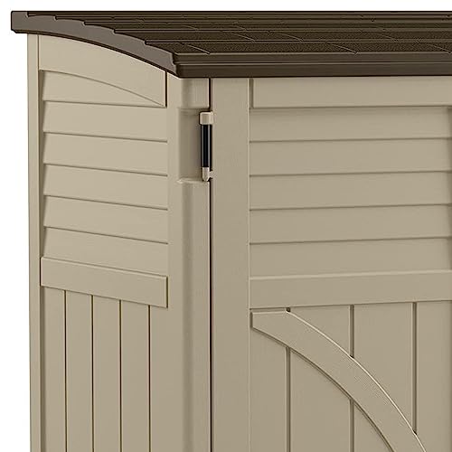 Suncast Horizontal Shed, Compact Outdoor Storage System, 34 Cu. Ft. Capacity, Sand & Slate - Lockable Multi-Wall Resin Organizer for Garbage Cans, Garden Tools, Bins, Bikes and Yard Equipment