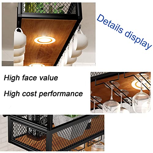 Hanging Wine Rack - Ceiling Wine Bottle Rack, Upside Down Wine Glass Holder, 1-layer Wrought Iron Shelving, Modern Wooden Wall Shelf, Plant Stand In The Corner Of The Living Room, Can Bear 50KG Full