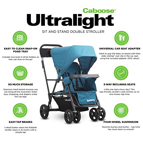 Joovy Caboose Ultralight Sit and Stand Double Stroller with Rear Bench and Standing Platform, 3-Way Reclining Seats, Optional Rear Seat, and Universal Car Seat Adapter (Black)