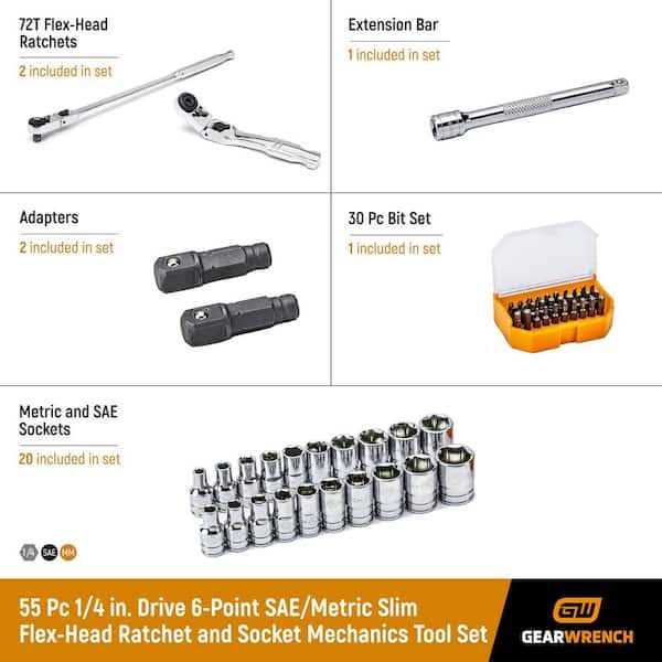 GEARWRENCH 1/4 in. Drive Slim Head 6-Point Mechanics Tool Set 81039