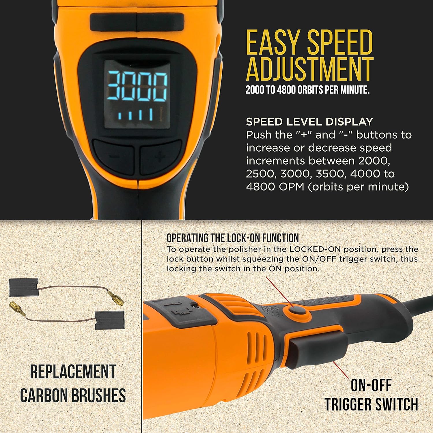 Dura-Gold Heavy Duty 6" Long-Throw Random Orbit Dual-Action Polisher Buffer Sander with Buffing & Polishing 8 Pad Kit, Variable Speed, LED OPM Display, High-Performance, 1000 Watts, Car Auto Detailing