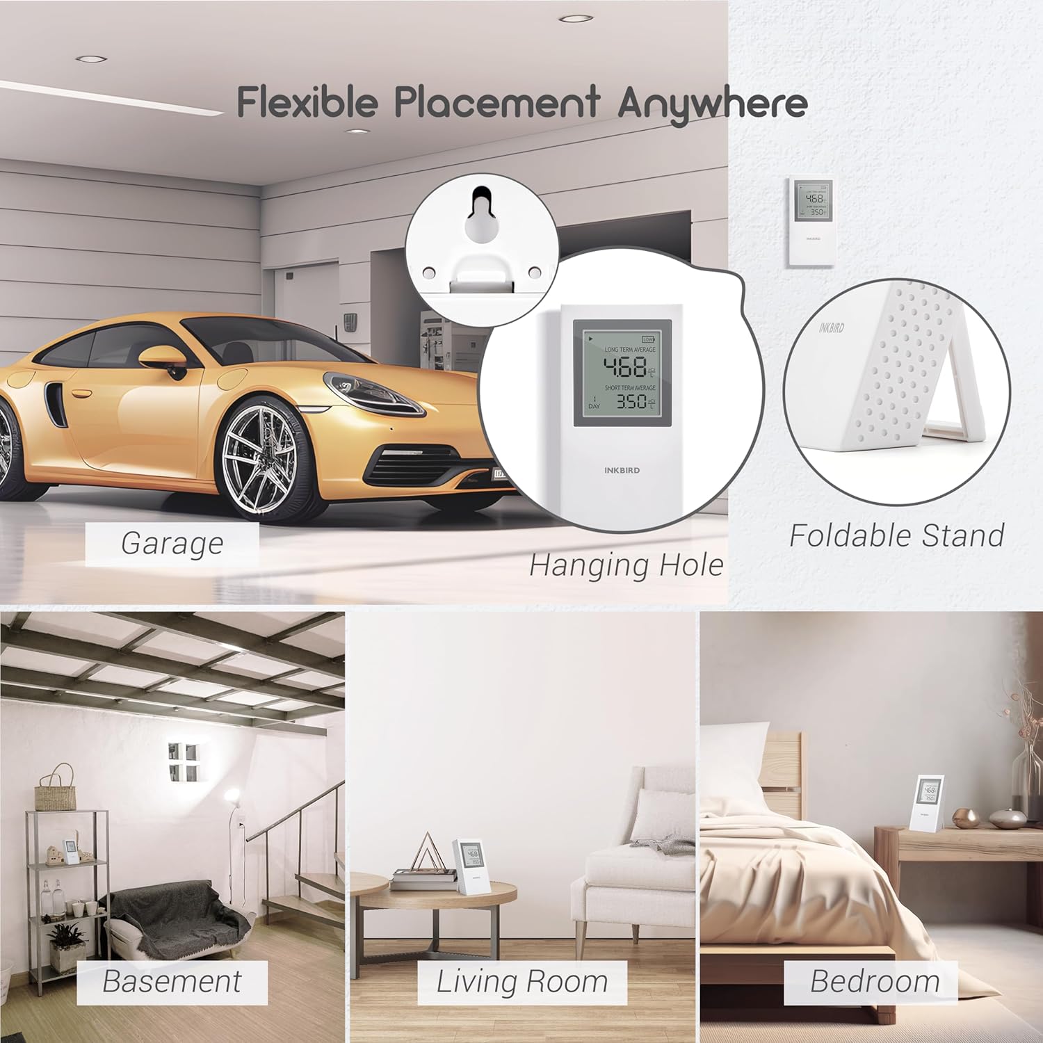 INKBIRD Home Radon Detector, Portable Radon Meter Battery Operated, US Version-Pci/L (White)