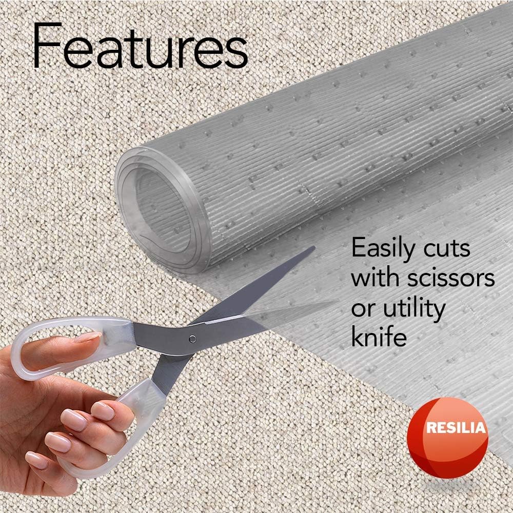 Resilia - Clear Vinyl Plastic Floor Runner/Protector for Low Pile Carpet - Skid-Resistant Decorative Pattern, (27 Inches Wide x 12 Feet Long)