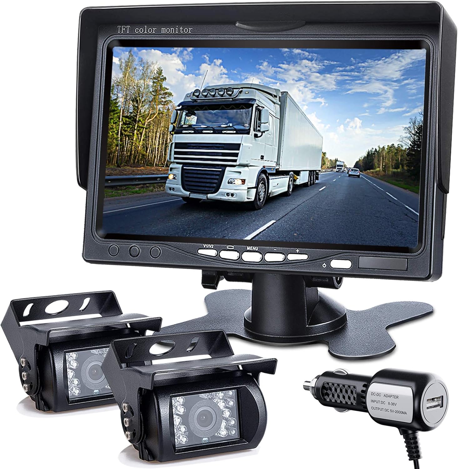 DVKNM Upgrade Backup Camera Monitor Kit,7-inch LCD-HD,IP69 Waterproof Rearview Reversing Rear View Camera Monitor Truck/Trailer/Semi-Trailer/Box Truck/RV/Pickup Truck/— HD Transmission—(TZ101) Pack of 2