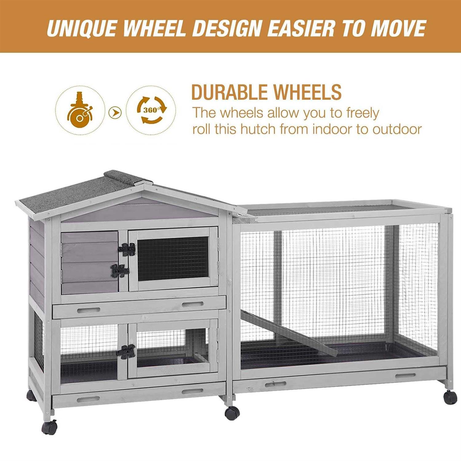 GUTINNEEN Bunny Cage Indoor and Outdoor Rabbit Hutch with Casters Waterproof Roof, Pull Out Tray from Back and Front - Pet Supplies online store