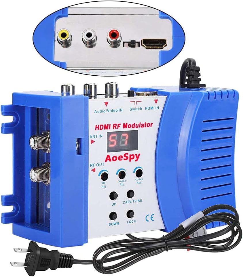 HDMI Modulator RF Converter RCA Coaxial Composite VHF UHF SDR Demodulator Adapter w/ Antenna in/Out & Channel Switch for Roku Fire Stick Cable Box HD Digital AV Component Video to Analog NTSC Coax TV