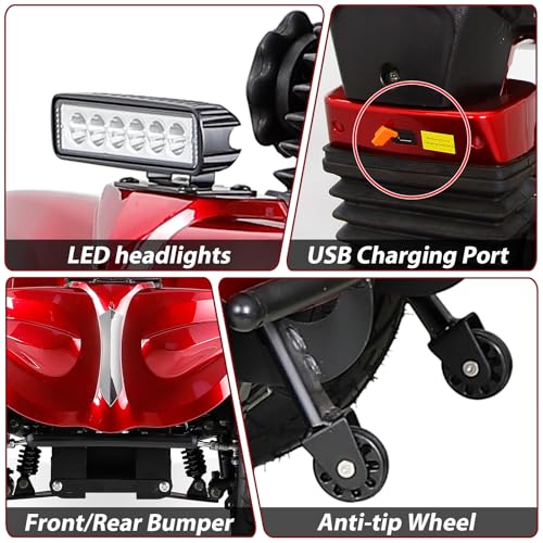 All Terrain Mobility Scooter,Heavy Duty Mobility Scooter for Seniors & Adults,500 lbs Capacity Heavy-Duty 4 Wheel Mobility Scooter Handicap Scooters for Adults (Red)