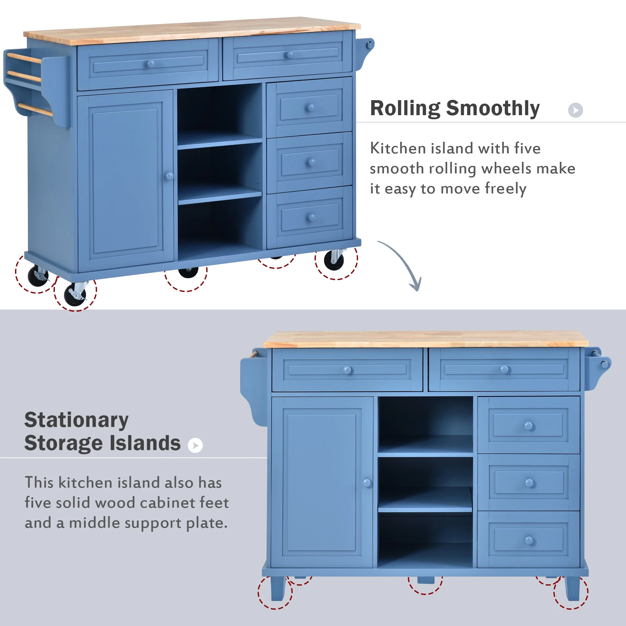 Hombay Mobile Kitchen Island Cart with Doors Drawers, Rolling Sideboard Storage Cabinet Trolley, Towel Holder, Spice Rack with Lockable Wheels