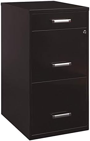 Hirsh Industries 18in. Deep 3 Metal Organizer Pencil Drawer SOHO Vertical File Cabinet, 18", Black