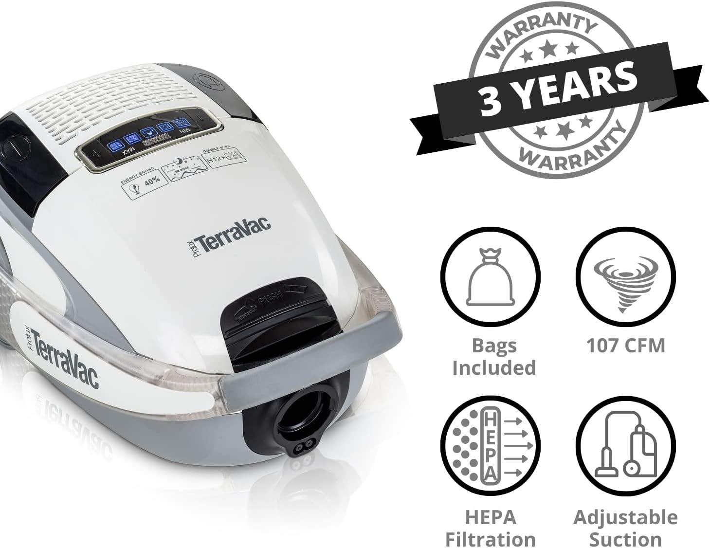 Prolux TerraVac Deluxe Series 5 Speed Canister Vacuum Cleaner with HEPA Filtration and Electric Powerhead