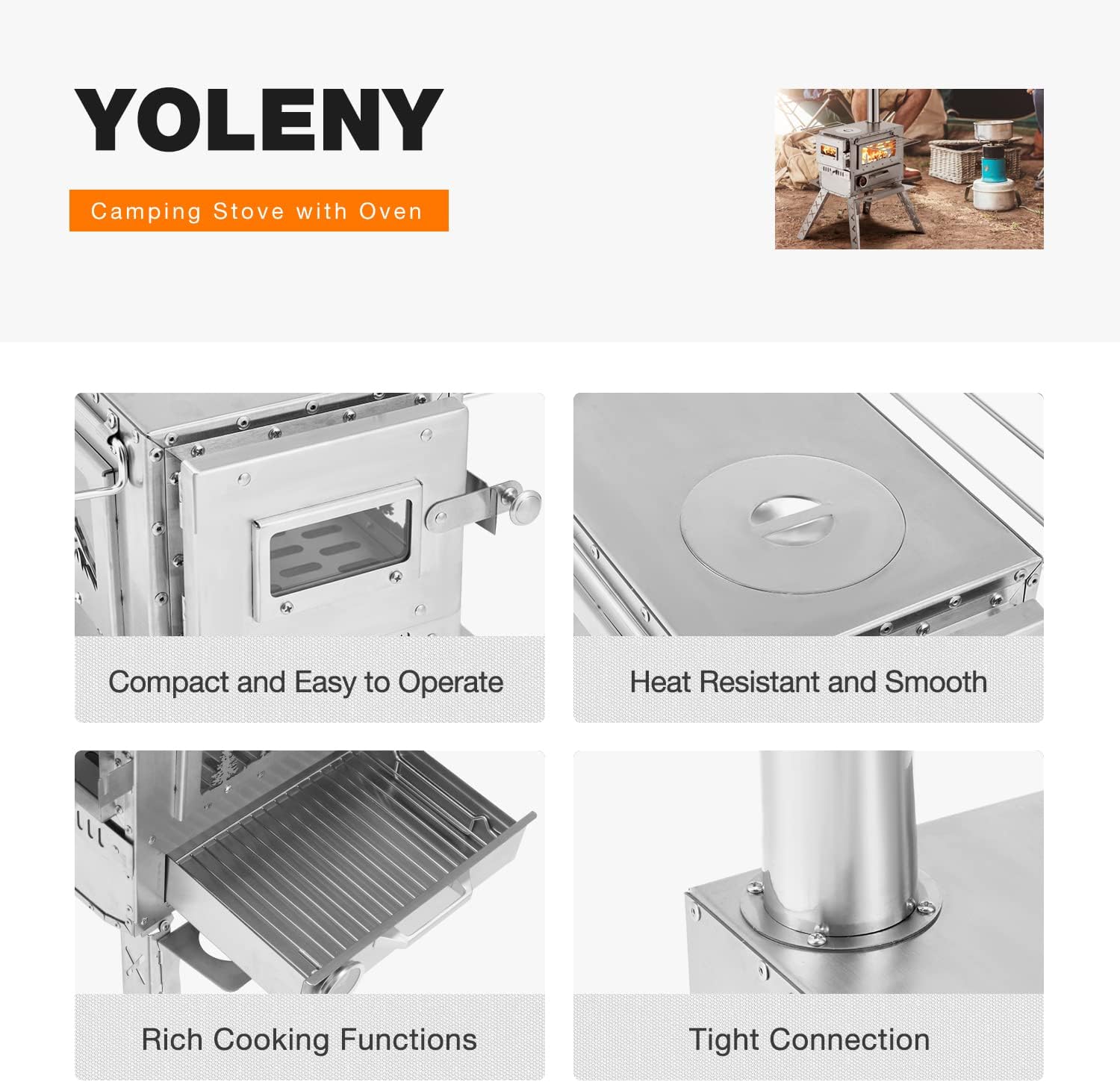 YOLENY Wood Stove, Wood Burning Stove, Tent Stoves Wood Burning with Wood Oven, Camping Wood Stove for Outdoor Cookout, Hiking, Travel, Backpacking Trips, Chimney Pipes and Carry Bag Included