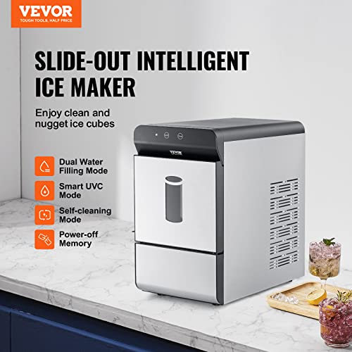 VEVOR Commercial Ice Maker, 400LBS/24H Ice Making Machine with 330.7LBS Large Storage Bin, 800W Auto Self-Cleaning Ice Maker Machine with 3.5-inch LED Screen for Business Bar Tested to UL Standards