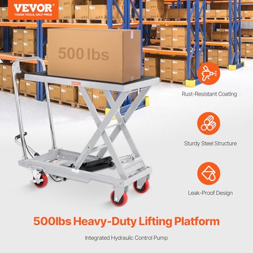 VEVOR Electric Lift Table, 330 lbs Capacity Single Scissor Lift Table, 8-28 in Height Adjustable Lifting Platform, Coffee Table Lift with 4 Wheels, for Material Handling and Transportation, Black