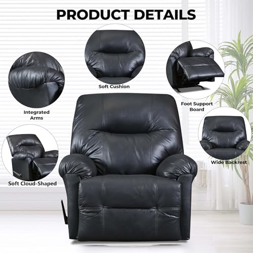 Modern Lazy Boy Recliner Chair&Recliner Chairs for Adults,Manual Reclining Chair&Rocker Recliner Chair with Footrest&Adjustable Backrest,Soft Cloud-Shaped (Leather, Black)