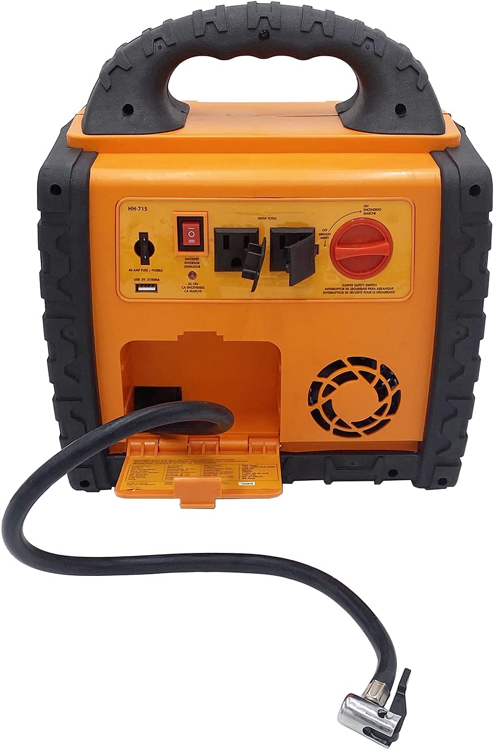 Portable Car Jump Starter 1400 Amp High Performance Power Station with Double AC 110 Volt Inverter Outlets 400W, 260 PSI Air Compressor, Double DC Sockets 12V/11A, 5V/2.1A USB Ports