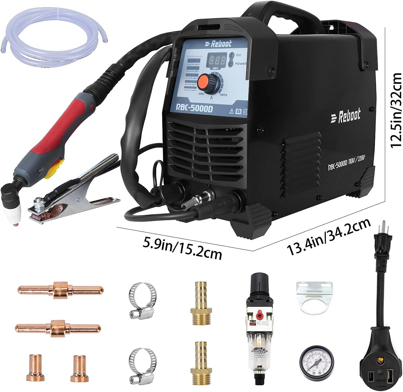 Reboot Plasma Cutter,50 Amp 1/2" Clean Cut CUT50D 110V/220V IGBT Air Plasma Cutting Machine Compact Metal Cutter High Frequency Inverter Cutting for Alloy Mild Steel Cast Iron and Chrome-Black