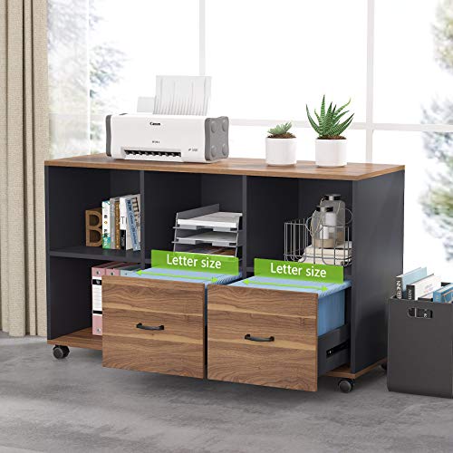 Tribesigns 63 inches Executive Desk and 47" lateral File Cabinet, L-Shaped Computer Desk Home Office Furniture Set with Drawers and Storage Shelves, Office Table with Cabinet (walnut+White, 63)
