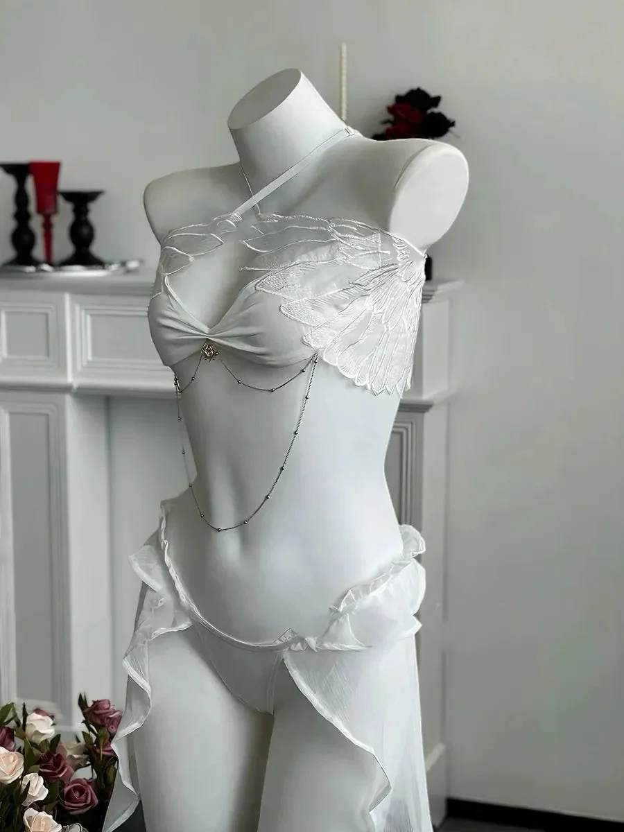 'Angeline' Angel Wings Ruffle Lingerie Set For Valentines Day