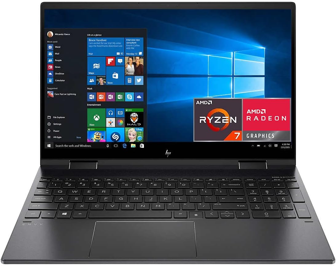 HP Envy x360 15.6 Touchscreen 2-in-1 FHD IPS Laptop, AMD Ryzen 7 5700U, Webcam, Backlit KB, Fingerprint, HDMI, AMD Radeon Graphics, Windows 10, 12GB RAM, 512GB PCIe SSD, with 32GB SD Card