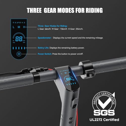 Electric Scooter,Commuting Electric Scooter with 3 Gear Speed Up to 15.5MPH,Long Range,Big Battery Capacity,Dual Braking System Commuting Electric Scooter for Teens and Adults 220lbs