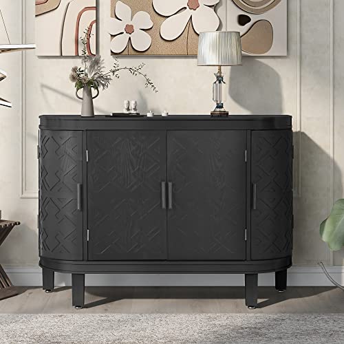 Accent Storage Cabinet Sideboard Wooden Cabinet with Antique Pattern Doors for Hallway, Entryway, Living Room Accent Furniture