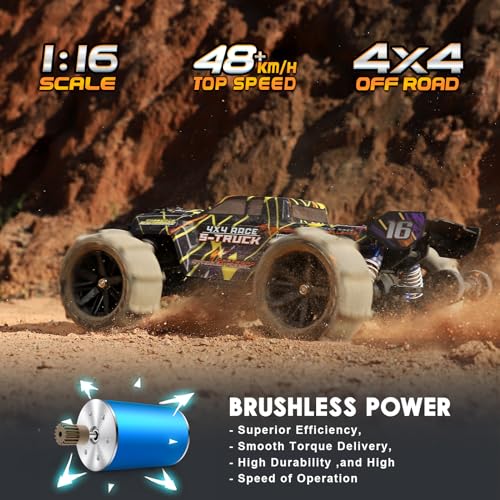 HAIBOXING 16890SA 1/16 Scale 4WD Brushless RC Truck Max 40 MPH Fast RC Cars, All Terrains RC Car with Independent ESC 4X4 Off-Road Semi-Truck for Boys and Adults, 3S Battery Applicable (not Included)