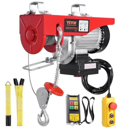 VEVOR Electric Hoist, 2200 lbs Lifting Capacity, 1600W 110V Electric Steel Wire Winch with Wireless Remote Control, 40ft Single Cable Lifting Height & Pure Copper Motor, for Garage Warehouse Factory