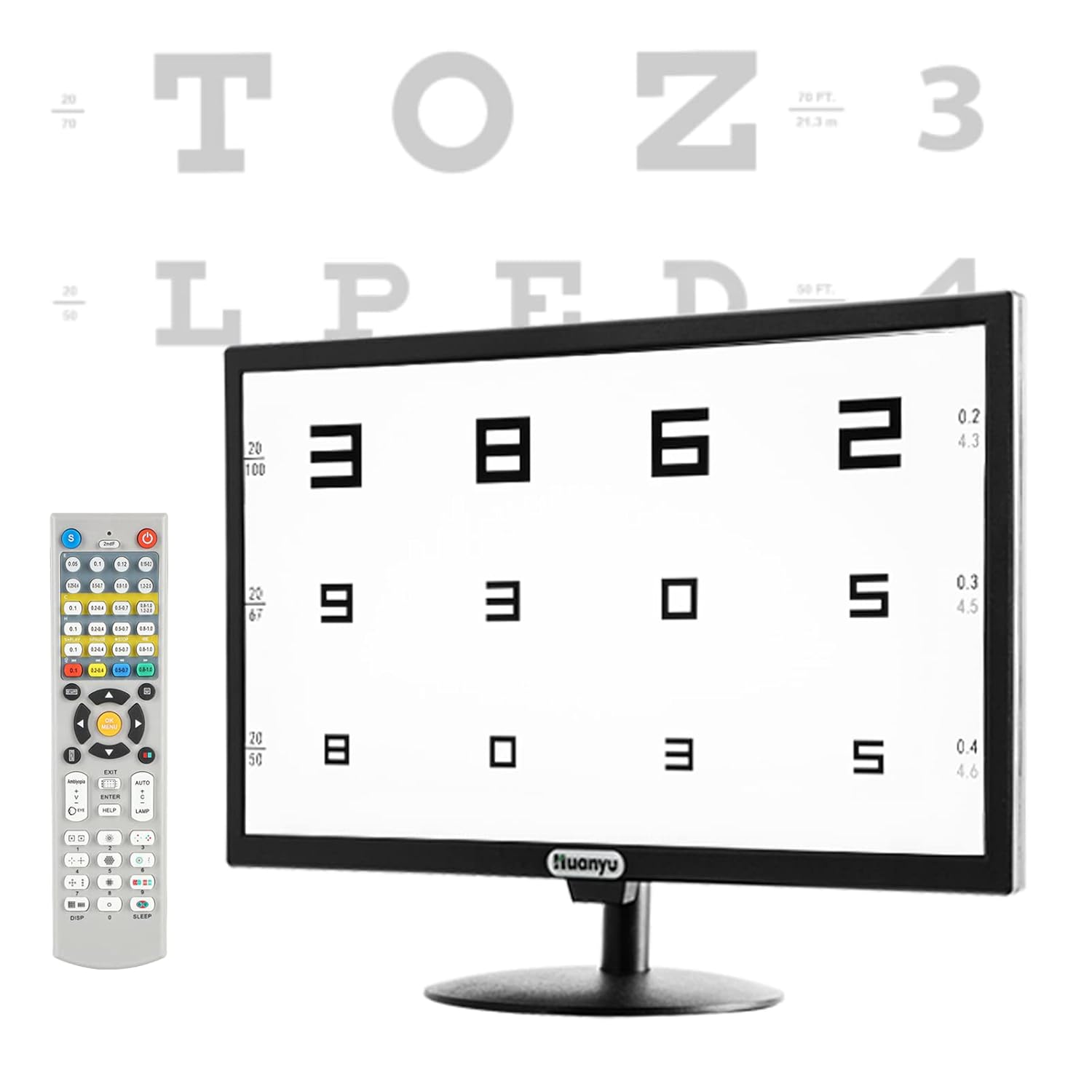 Huanyu Visual Acuity Chart Digital 23inch LCD Electronic Optical Eye Charts with 44+ Visual Targets and 5 Display Methods Optometry Tester Projector with Remote