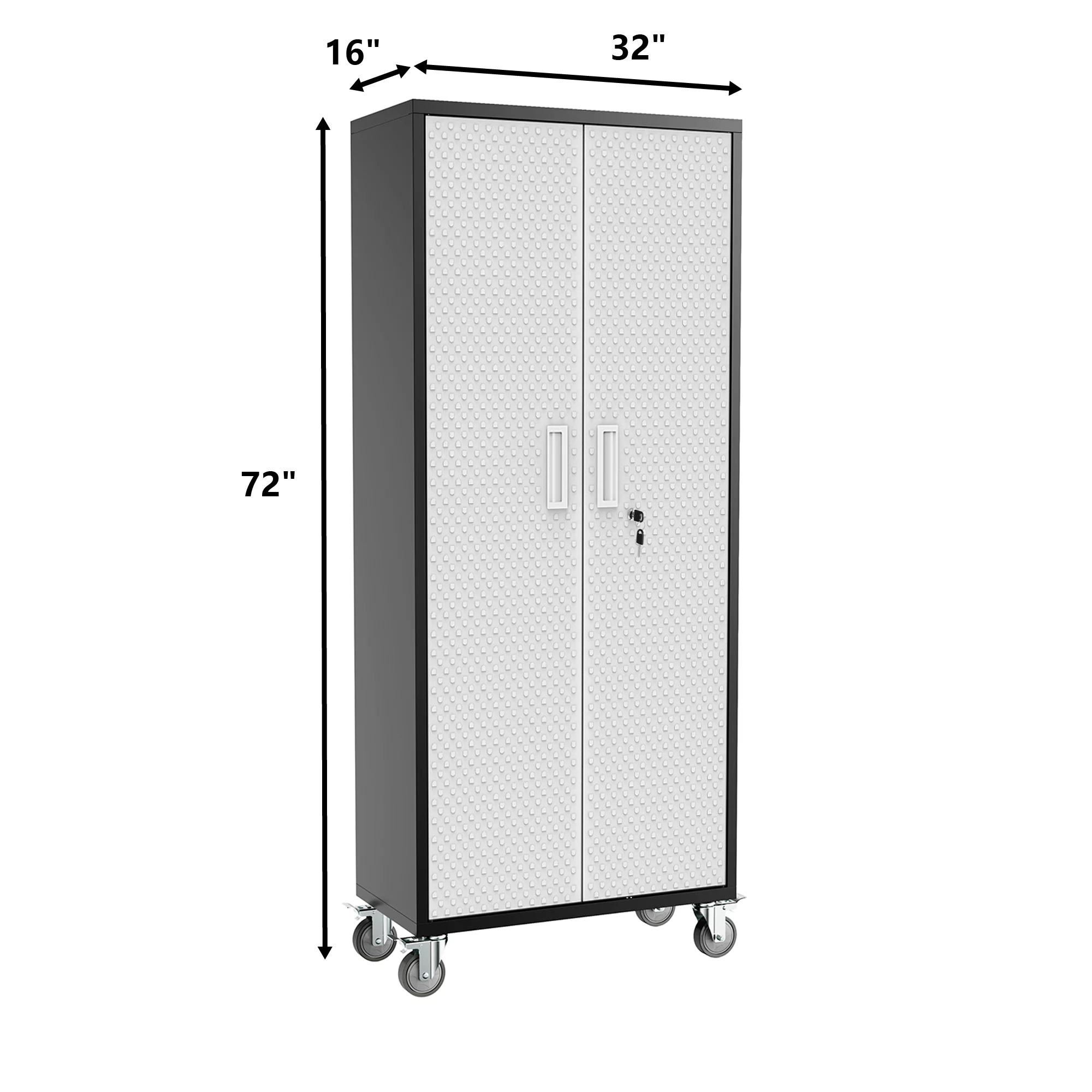 Tall Metal Storage Garage Cabinets with Wheels Locking Doors and 4 Adjustable Shelves, Double Handles, Steel Storage Cabinet for Garage, Office, Bedroom,Classroom, School,Gym (Gray with Pulleys)