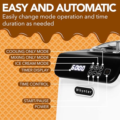 Whynter Ice Cream Maker Machine Automatic 2.1 Qt. Upright with Built-In Compressor, LCD Digital Display & Timer, No Pre-Freezing, ICM-201SB, Stainless Steel