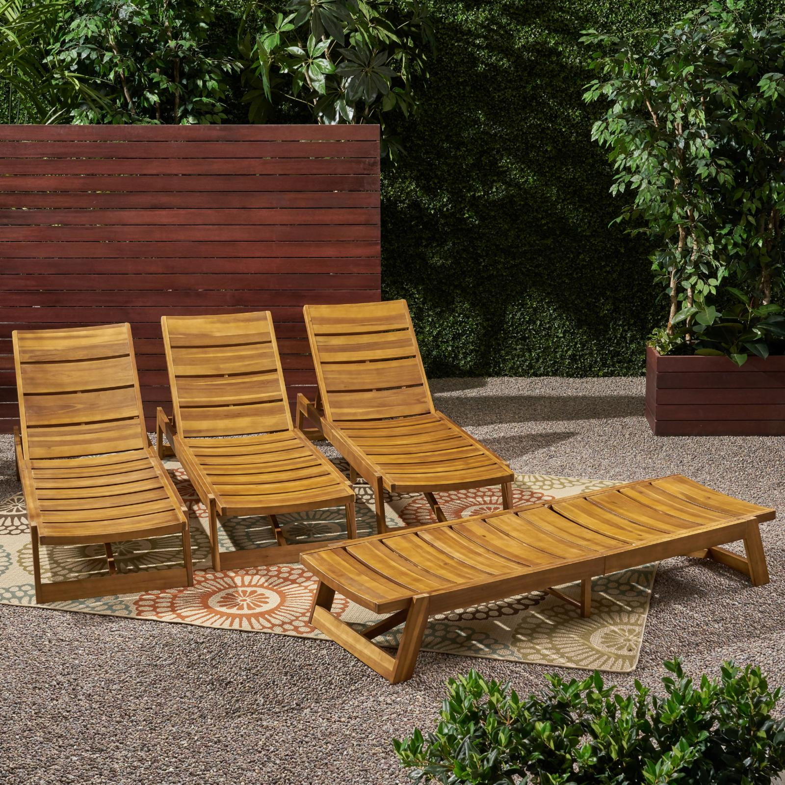 Melissa Outdoor Acacia Wood Chaise Lounge (Set of 4)