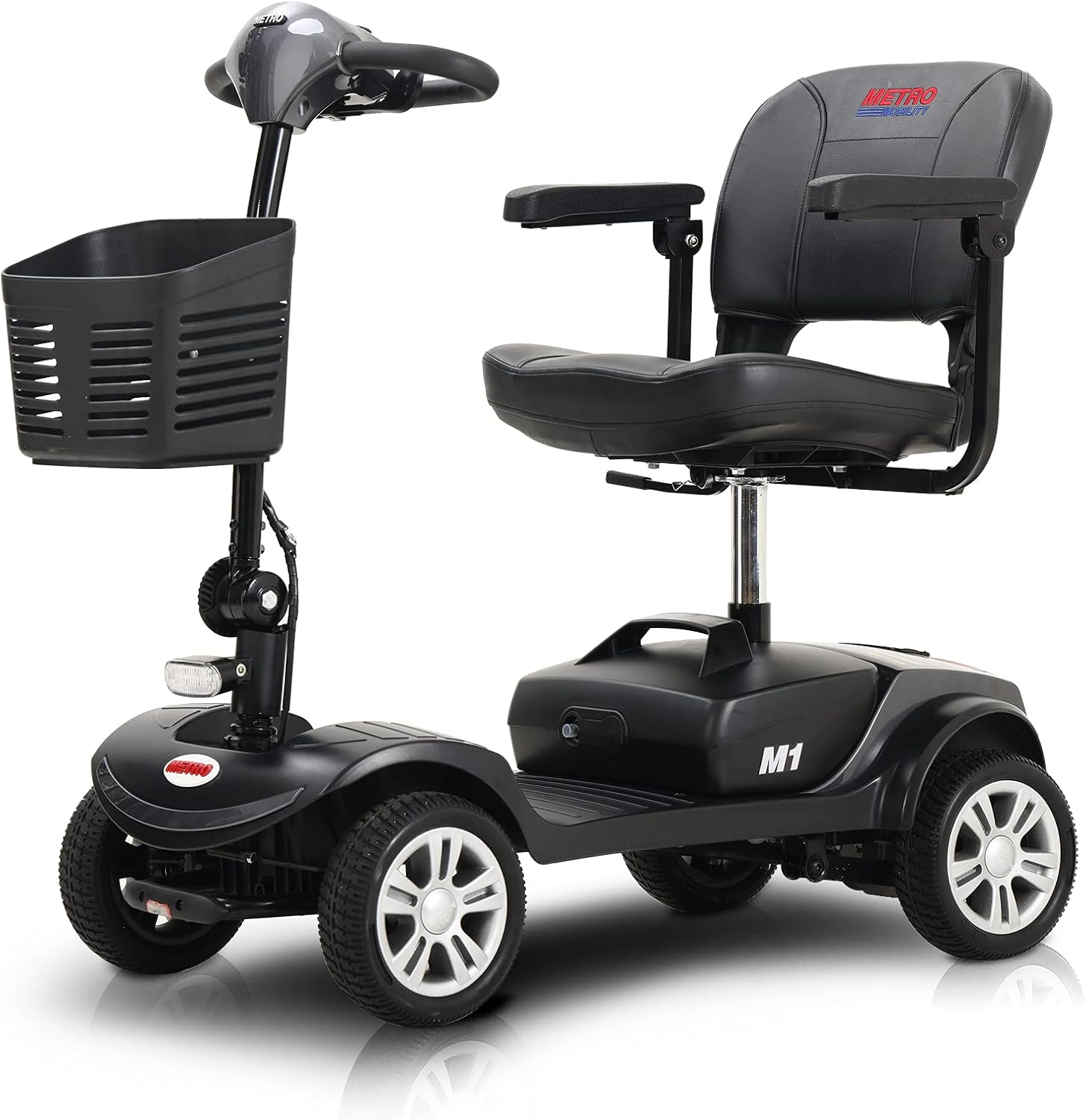 Metro Mobility 4 Wheel Electric Powered Mobility Scooter Compact Travel Lightweight Scooter for Travel,Adults,300 lbs Max Weight,10 Miles Range,Adjustable Seat,Storage Basket,Electromagnetic Braking