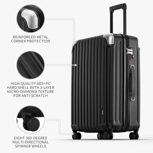 LEVEL8 Grace Carry on Luggage Airline Approved, 20 Inch Expandable Hardside Suitcases with wheels, Abs+Pc Harshell Spinner Luggages with Tsa Lock, Red