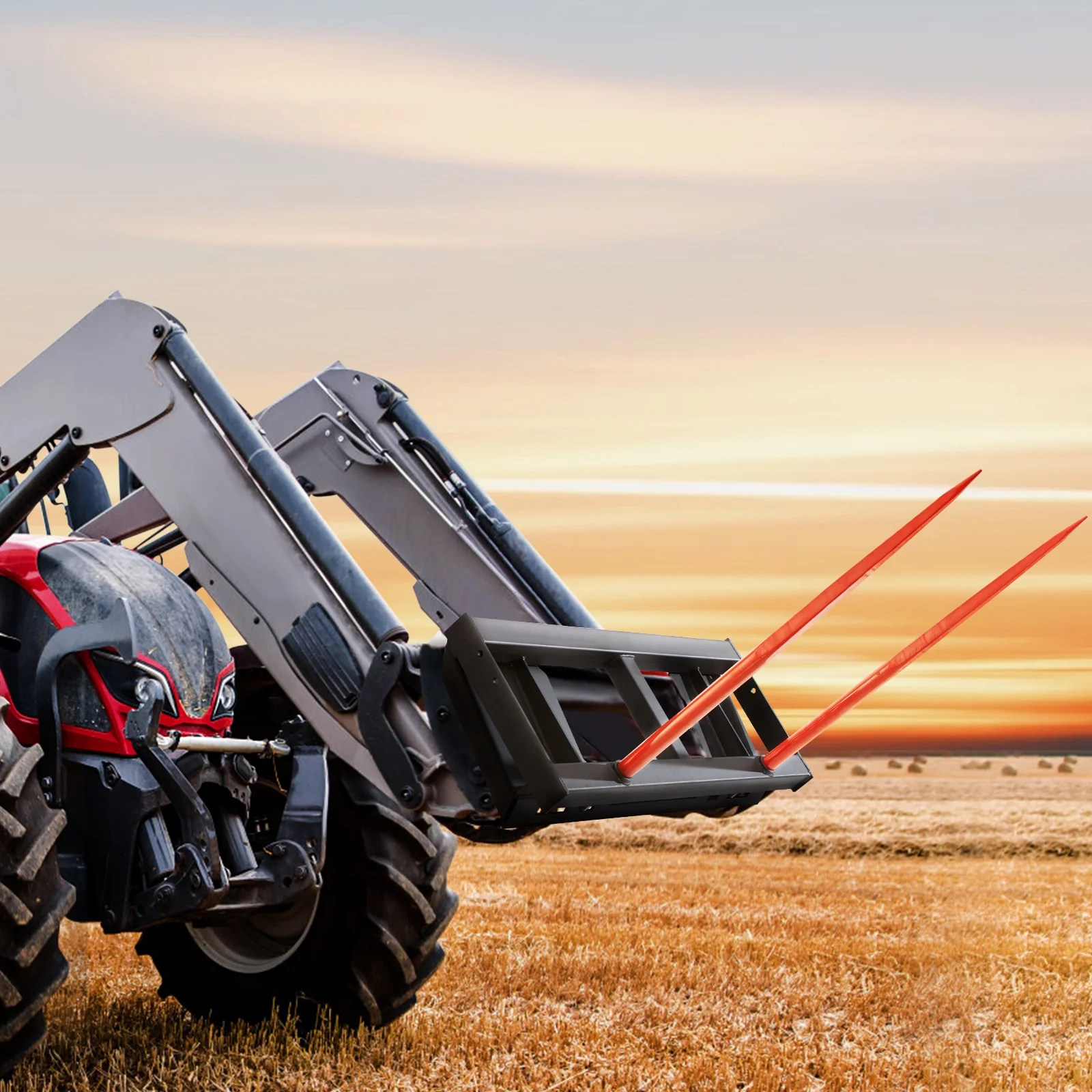 SKYSHALO 49" Hay Spear Bale Spears Skid Steer Loader Tractor Attachment 3000lbs - Curated Treasures Market