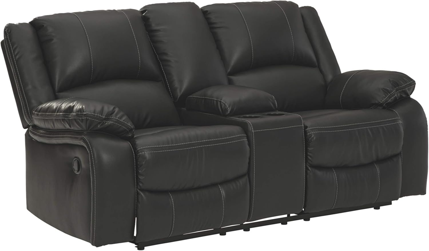 Signature Design by Ashley Calderwell Faux Leather Manual Double Reclining Loveseat with Storage Console, Black
