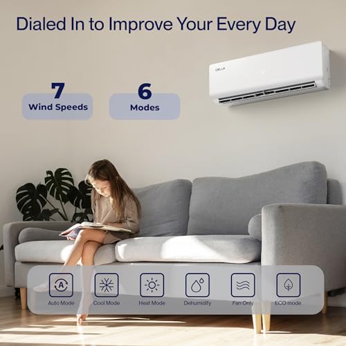 Della Mini Split Air Conditioner Ductless Inverter System with Heat Pump, WIFI Smart Control and Pre-Charged Condenser