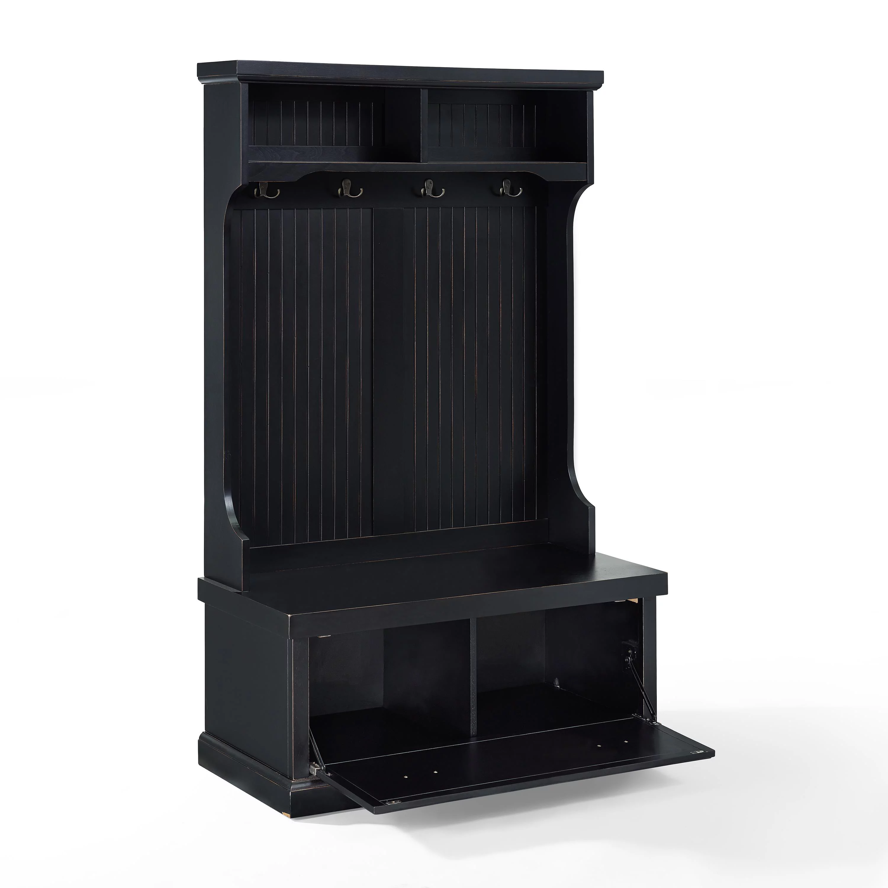 Crosley Furniture Seaside Wood Hall Tree in Distressed  Black