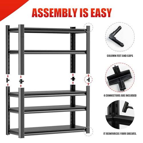 5 Tier Heavy Duty Metal Shelving Unit - Industrial Storage Shelf for Garage and Industrial Use - Durable Storage Shelf Organizer, 24" D x48" W x72" H