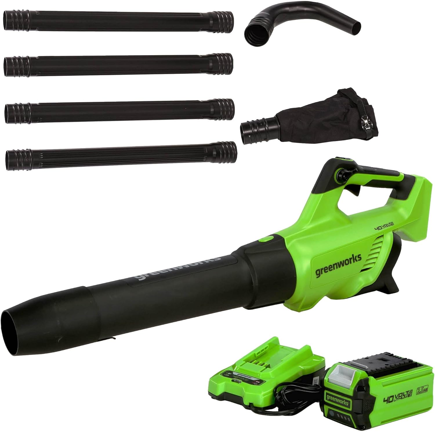 Greenworks 40V (120 MPH / 500 CFM) Cordless Axial Blower, 2.5Ah USB Battery (USB Hub) and Charger Included