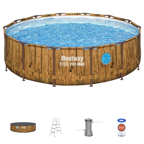 Bestway: Steel Pro MAX - Splashview Round Swimming Pool Set - 14' x 42", Above Ground, Tritech Construction, Filter Pump, Ladder, Cover, ClickConnect