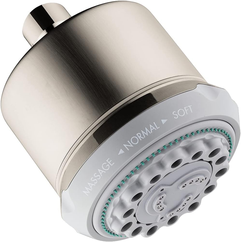 hansgrohe Clubmaster 4-inch Easy Clean Easy Install Showerhead Modern 3-Spray Full, Pulsating Massage, Soft spray with QuickClean in Chrome, 28496001