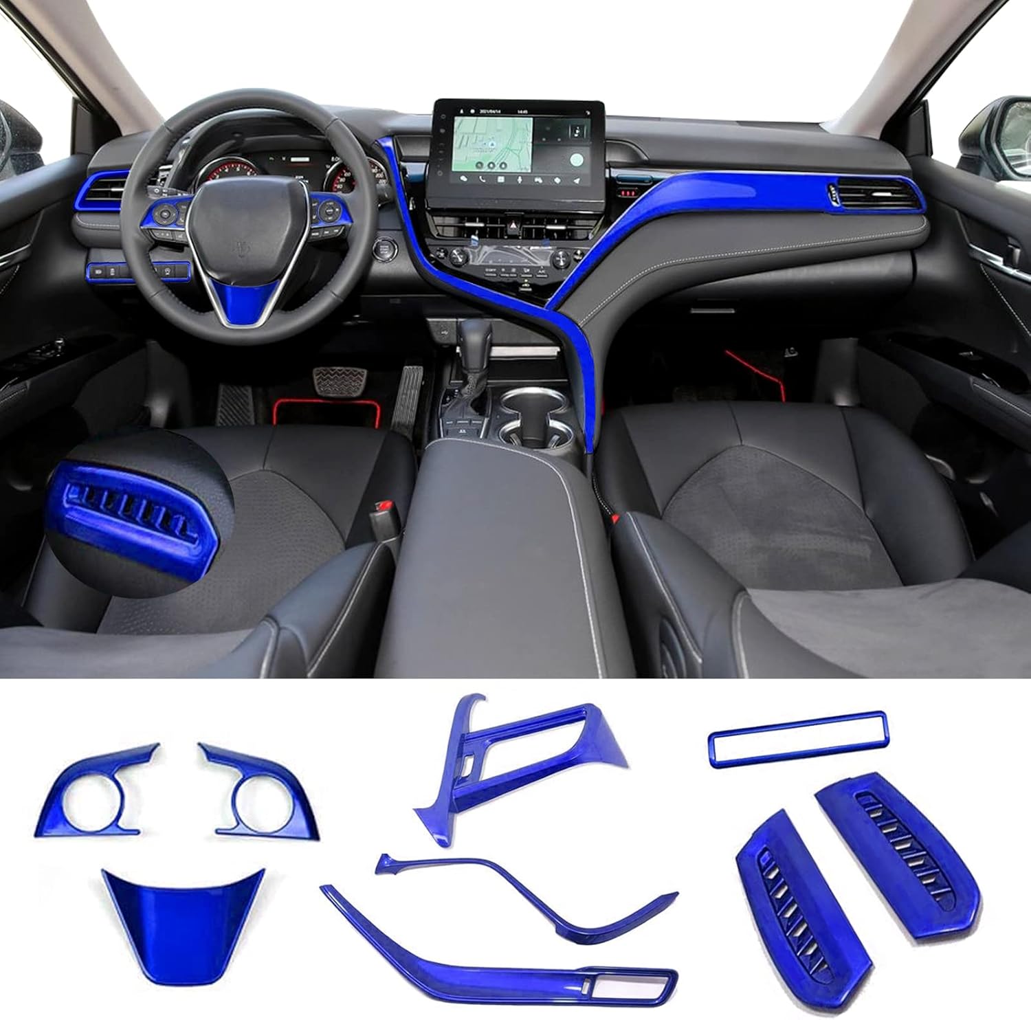 Winkter Toyota Camry Accessories ABS Full Set of Car Interiors Instrument Panel Center Console Moulding Trim Air Outlet Cover Wheel Accessories 10Pcs for Toyota Camry LE SE XLE XSE 2018-2021, RED