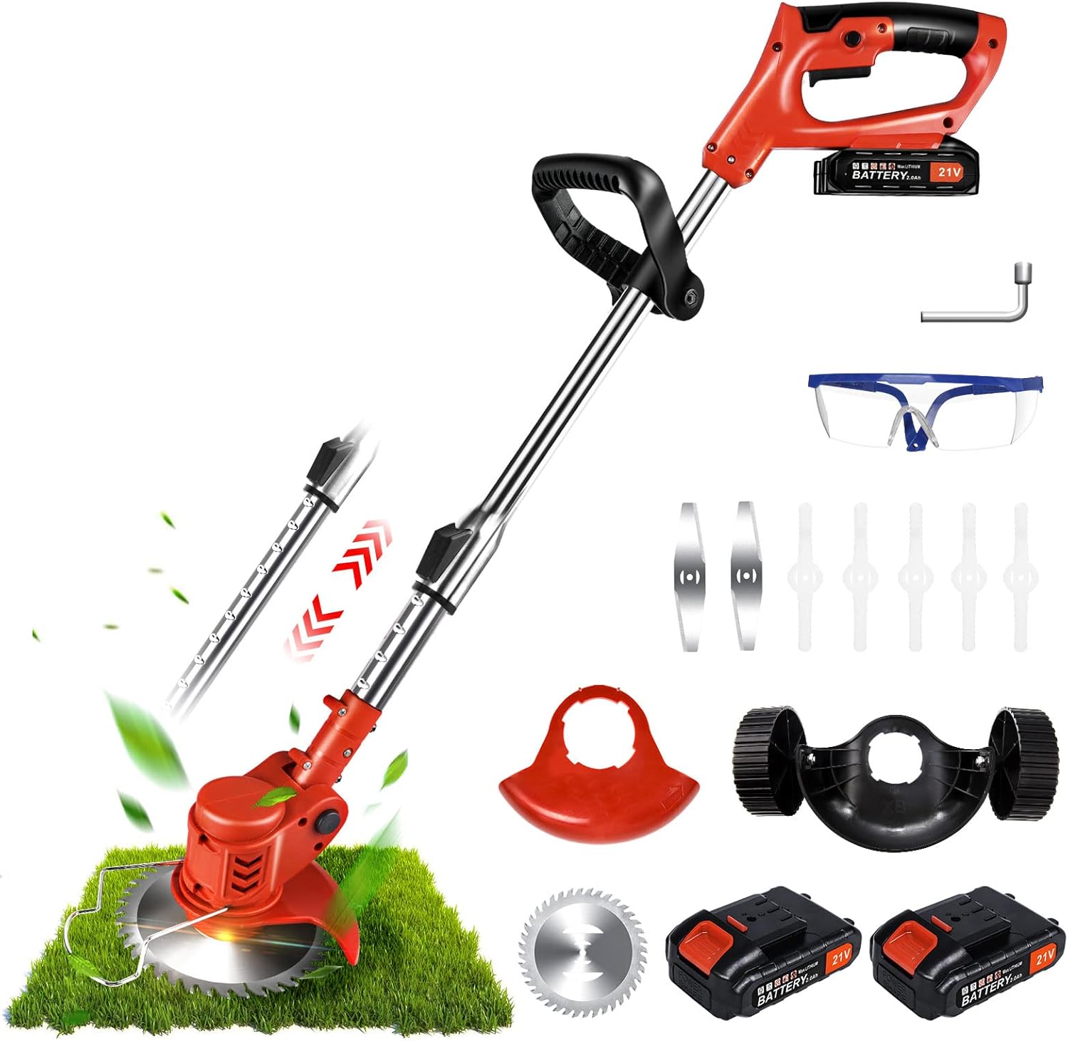 Cordless String Trimmer Battery Powered, Suncanri 21V Weed Wacker Brush Cutter Edger Lawn Tool, Powerful Weed Eater for Home Garden, Lawn, Yard, Bush Trimming & Pruning(2 Batteries)