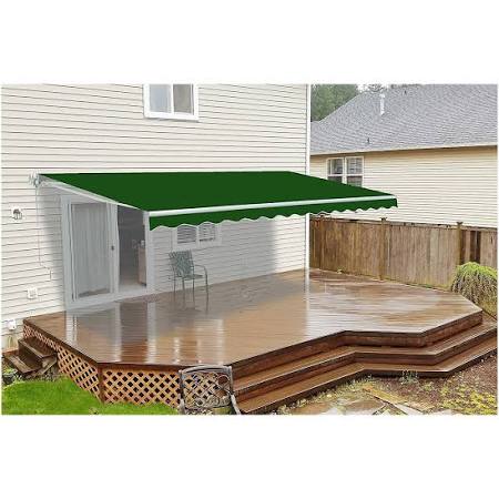 Aleko Motorized Retractable Patio Awning 20x10 Feet, Red and White Striped